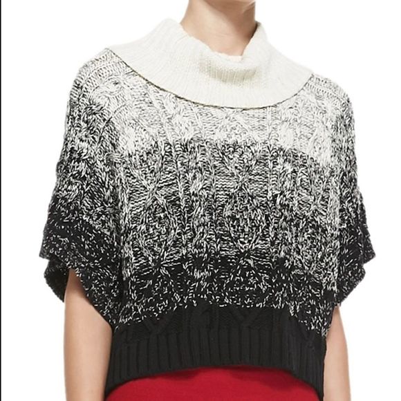 Alice + Olivia Sweaters - Alice + Olivia Black Gray Chunky Cable knit Cowl Marbled Sweater - Florence Crop